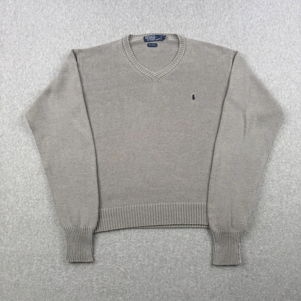 Vintage Polo Ralph Lauren Sweater Mens XL Gray V Neck Linen Blend Knit Pullover